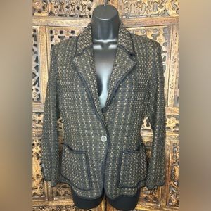 IISLI NewYork 100% Wool Womens Size 6 Knit Blazer Sweater Jacket Brown Black